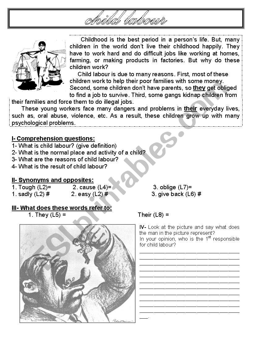 child labour  worksheet