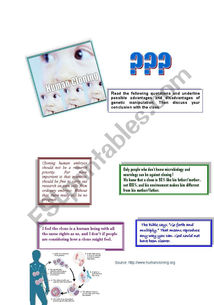 Human cloning??? (3 pages) worksheet