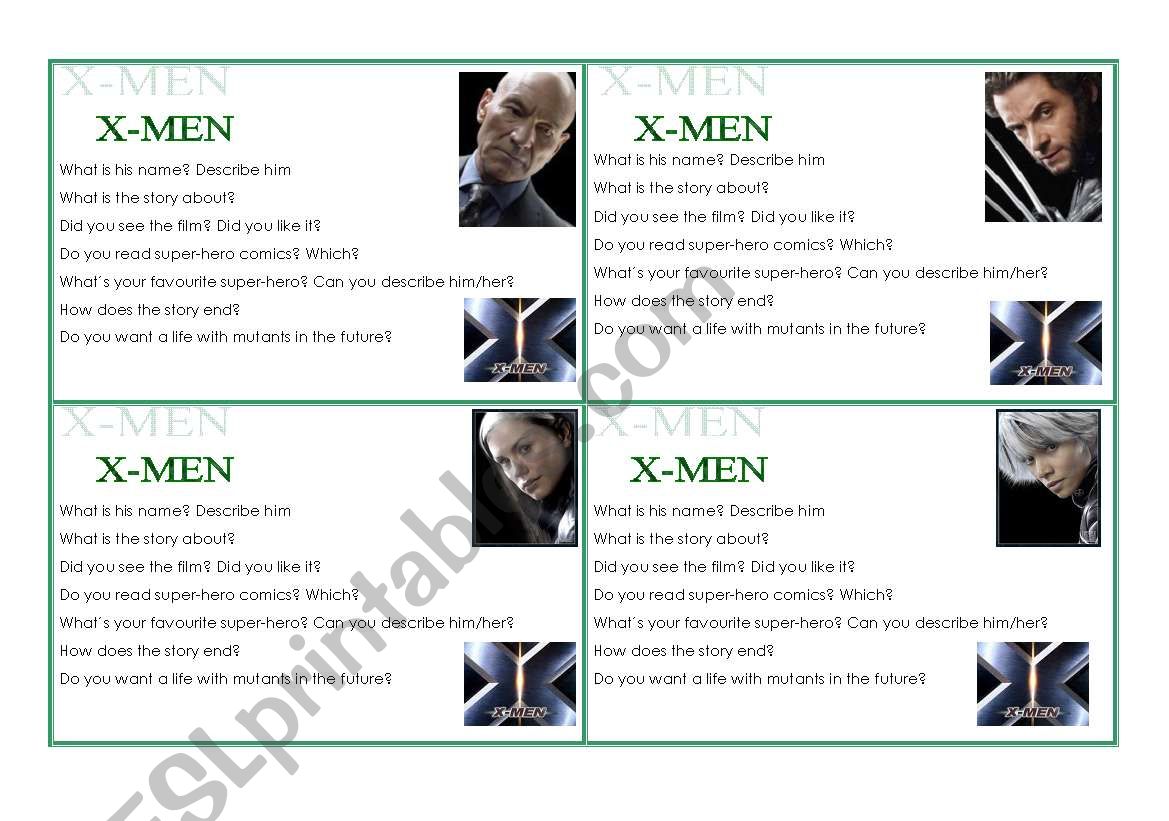 x-men cards  worksheet