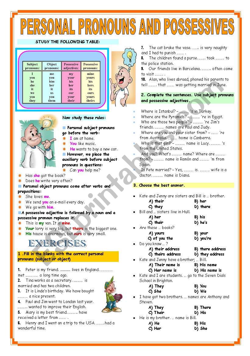 PERSONAL PRONOUNS (SUBJECT-OBJECT) POSSESSIVE ADJECTIVES AND PRONOUNS