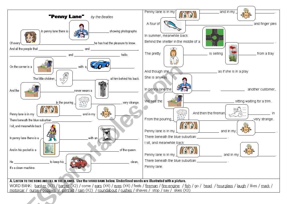 Penny Lane by the Beatles worksheet