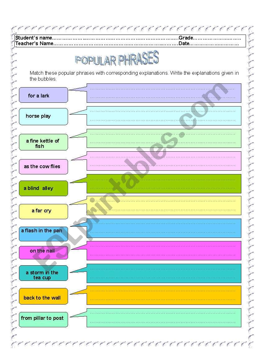 Popular phrases worksheet