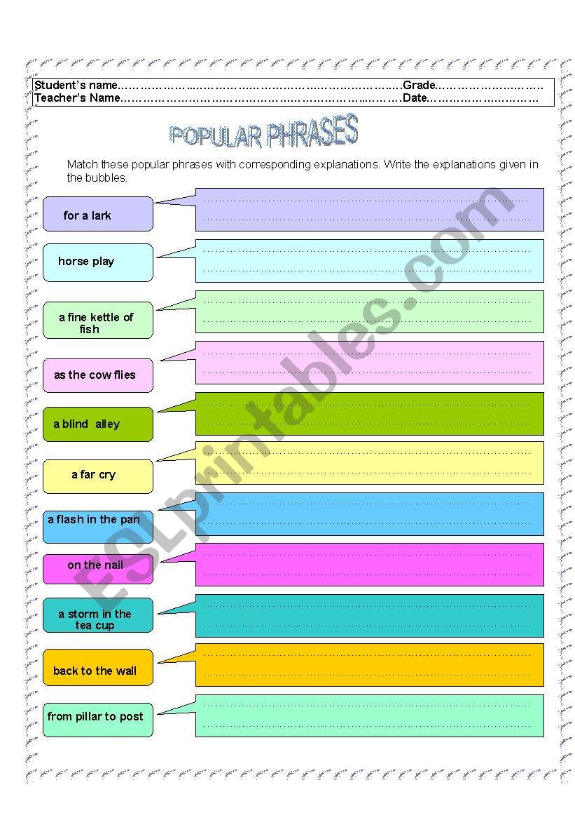 English worksheets: Popular phrases