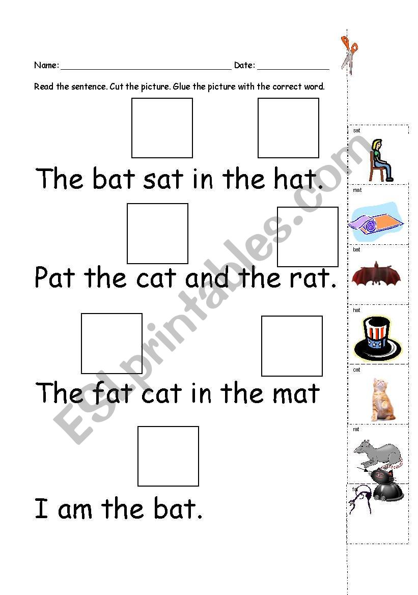 reading -at words  worksheet