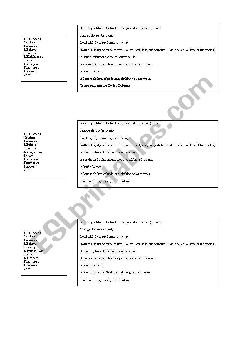 festive period english corner worksheet