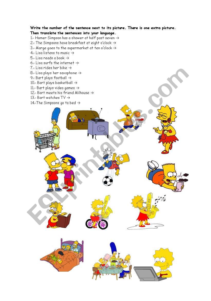 THE SIMPSONS DAILY ROUTINES worksheet