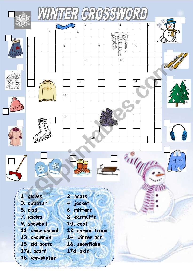 WINTER CROSSWORD worksheet