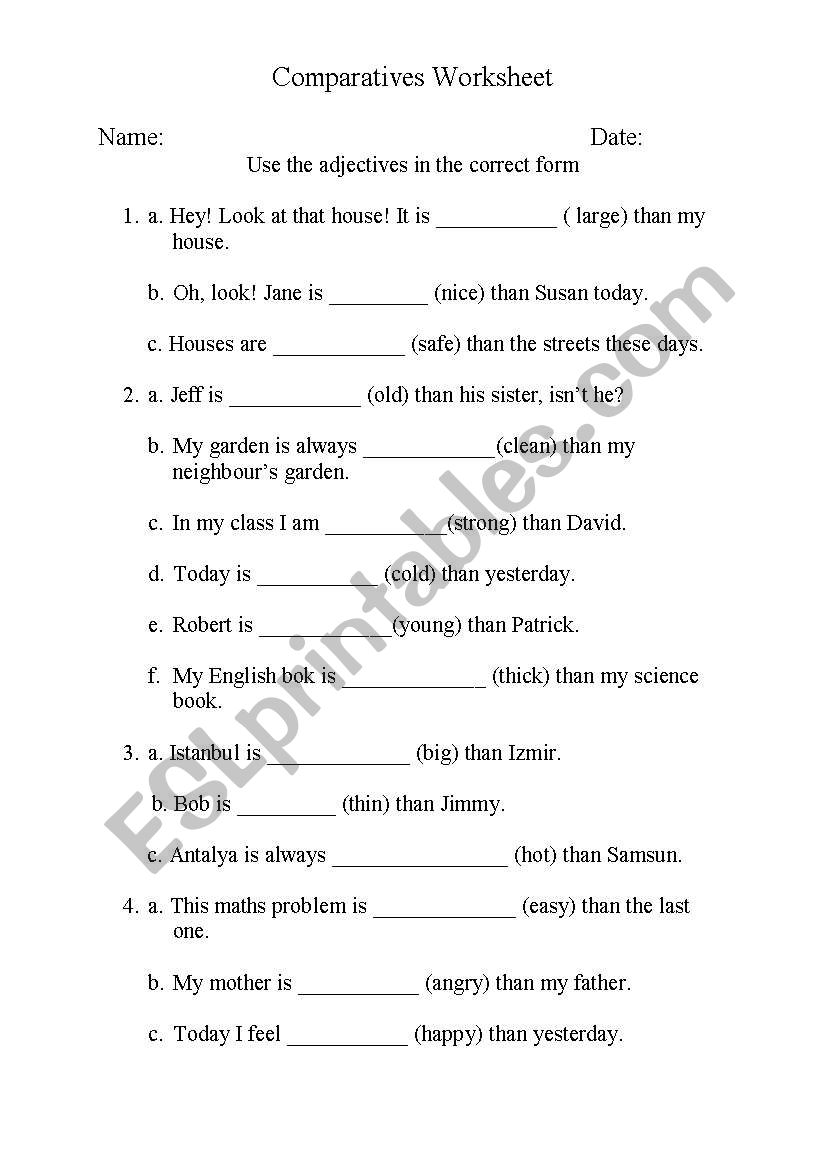 Comparatives worksheet