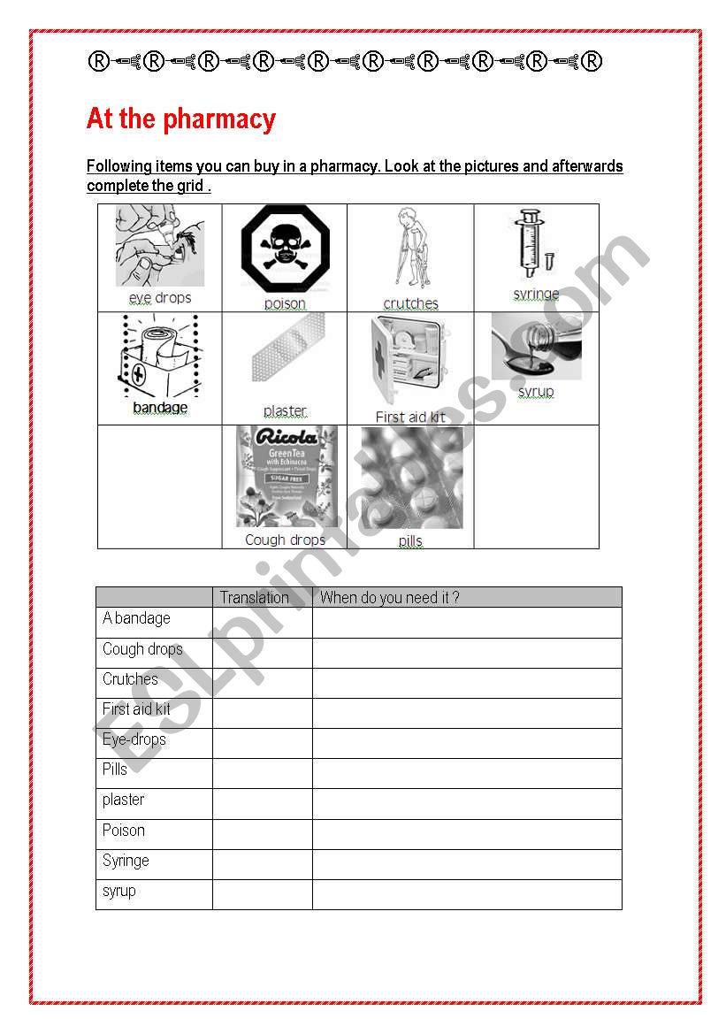 Pharmacy (4 pages) worksheet