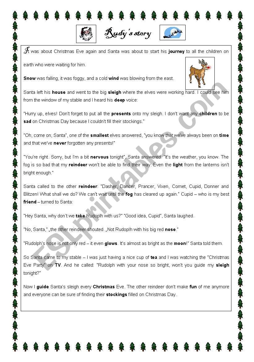 Rudys story worksheet