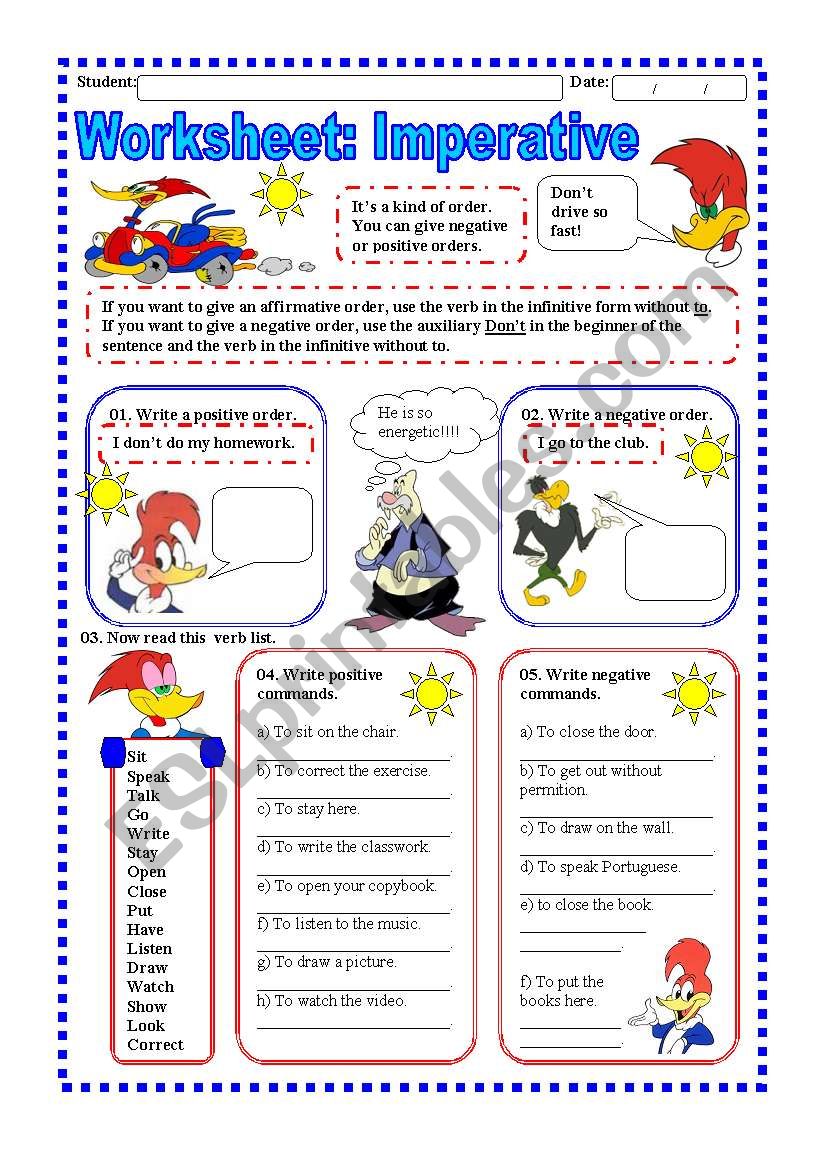 Imperative Verbs Worksheet Primary Resources