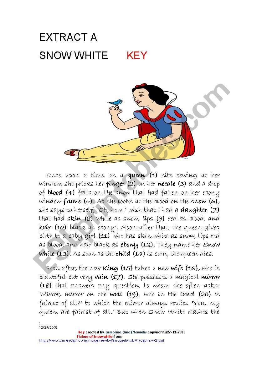 Snow White worksheet