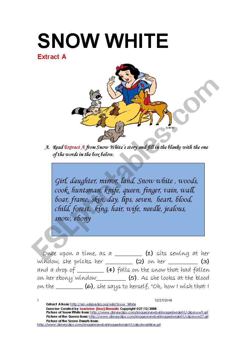 Snow White Extract A worksheet