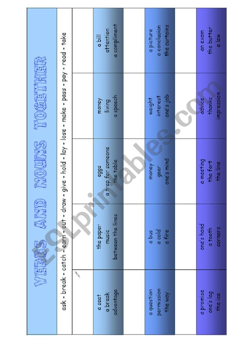 Verbs and Nouns Together worksheet