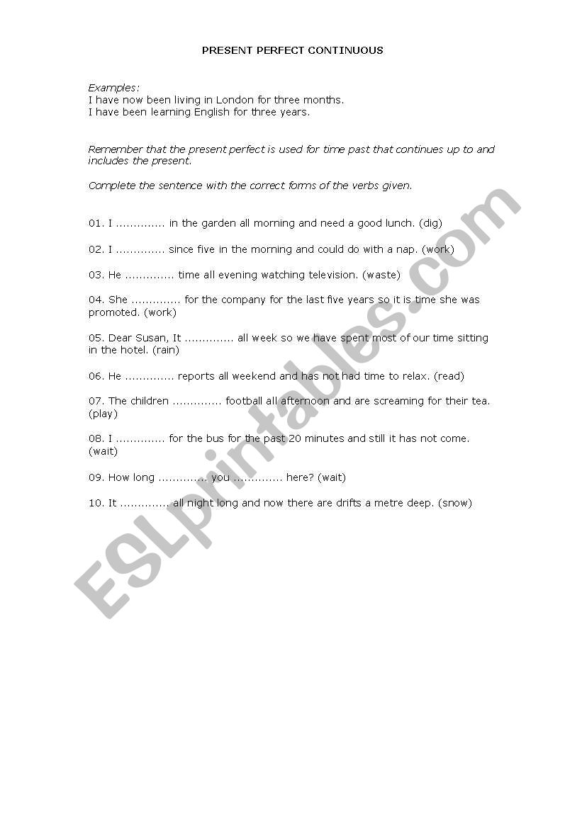 PRESENT PERFECT CONTINUOUS worksheet