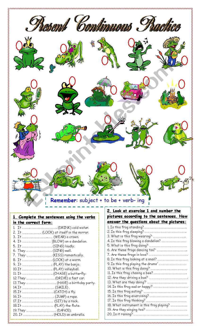 What are the frogs doing?  worksheet