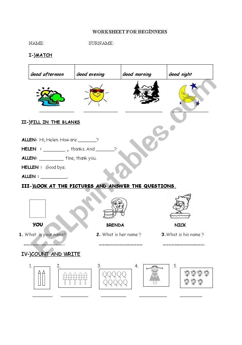 WORKSHEET ABOUT GREETINGS,ASKING NAME,NUMBERS