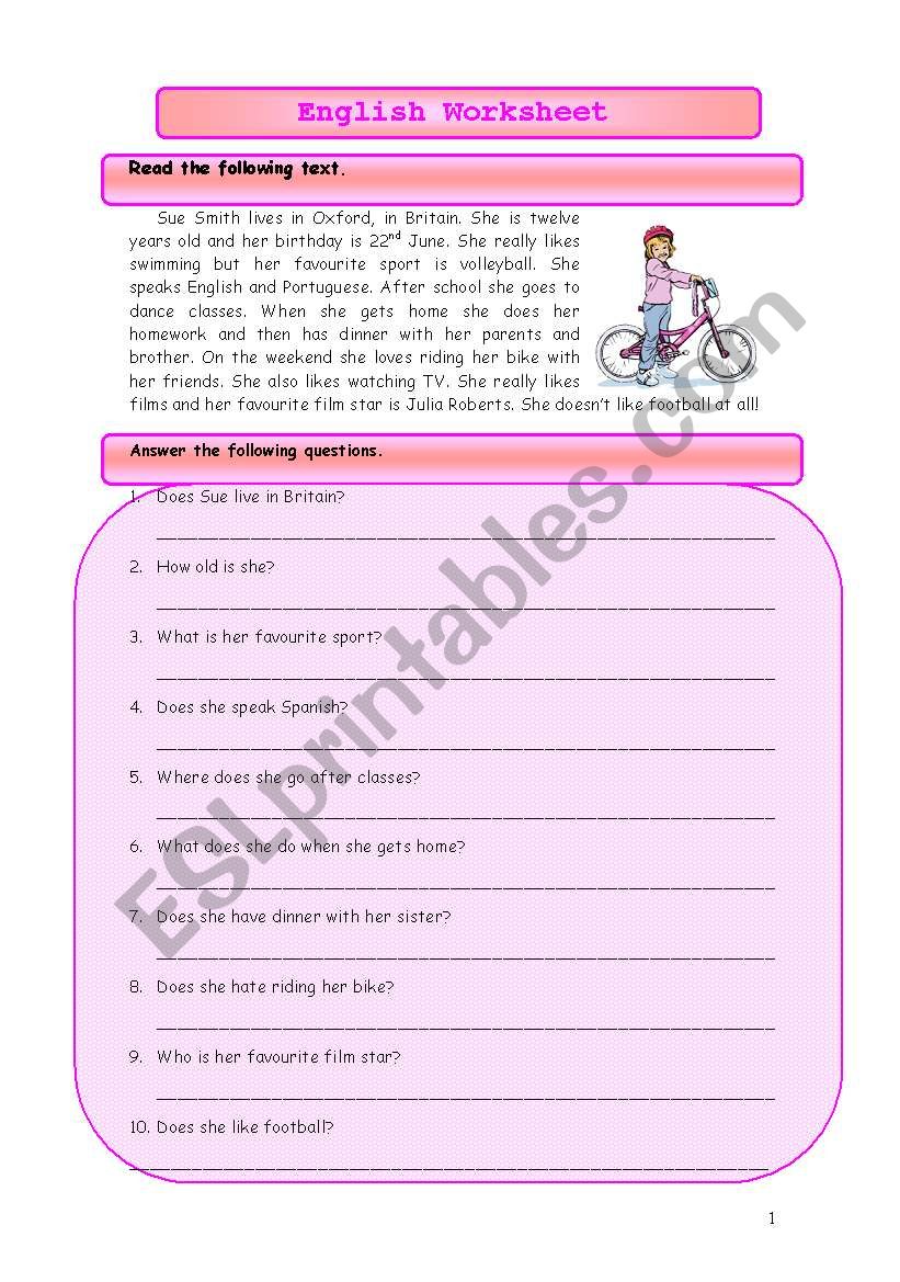 Test- Sue Smith worksheet