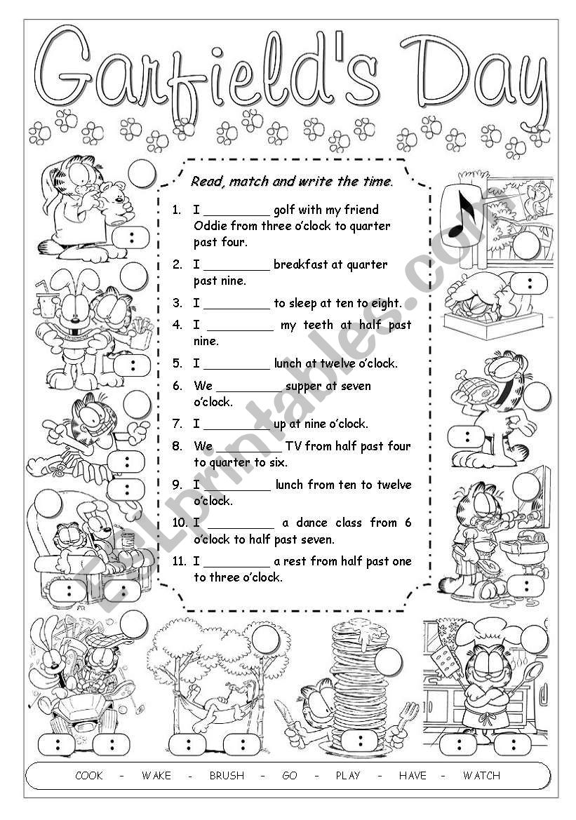 GarfieldÂ´s Daily Routines worksheet