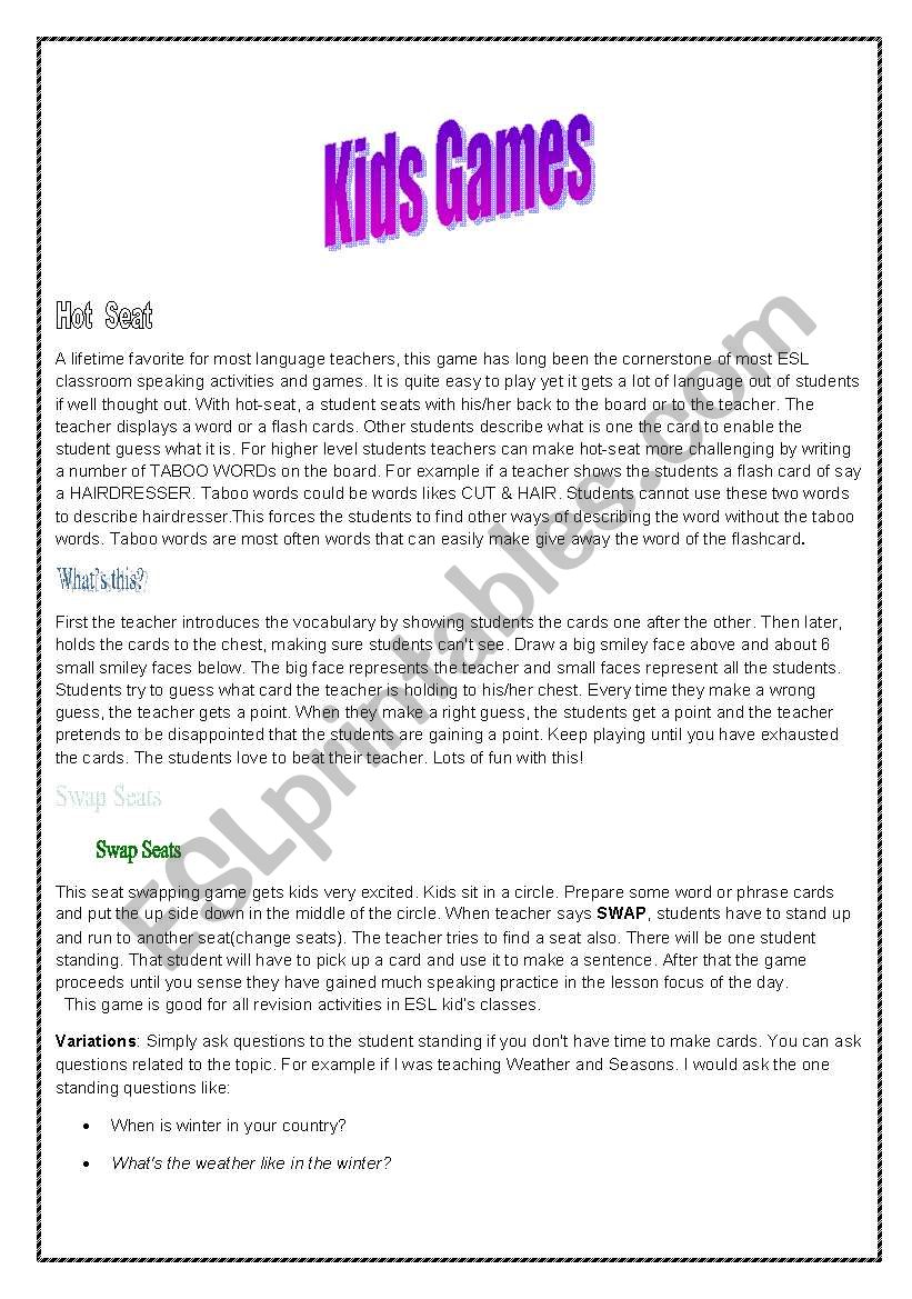 Kids Games worksheet