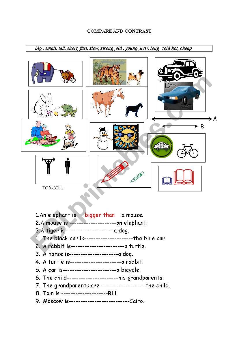 compare and contrast worksheet