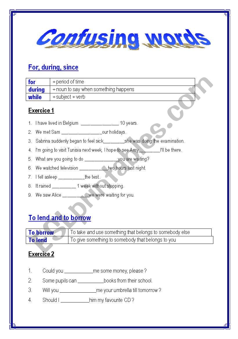 confusing words (3 pages) worksheet