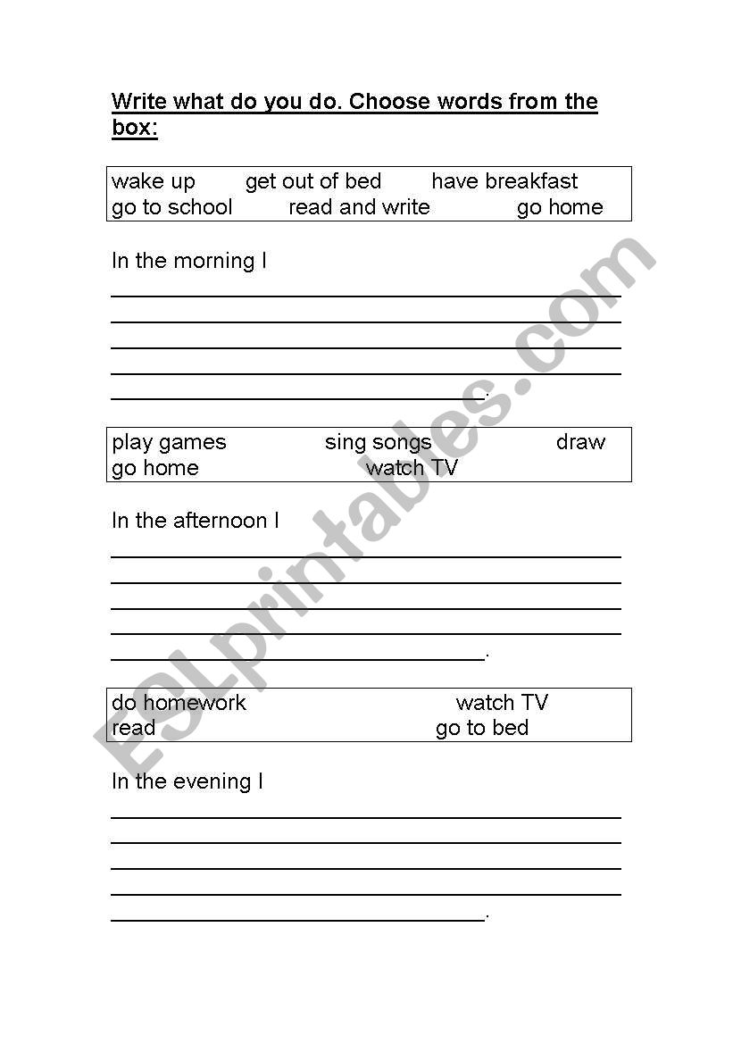 daily routine  worksheet