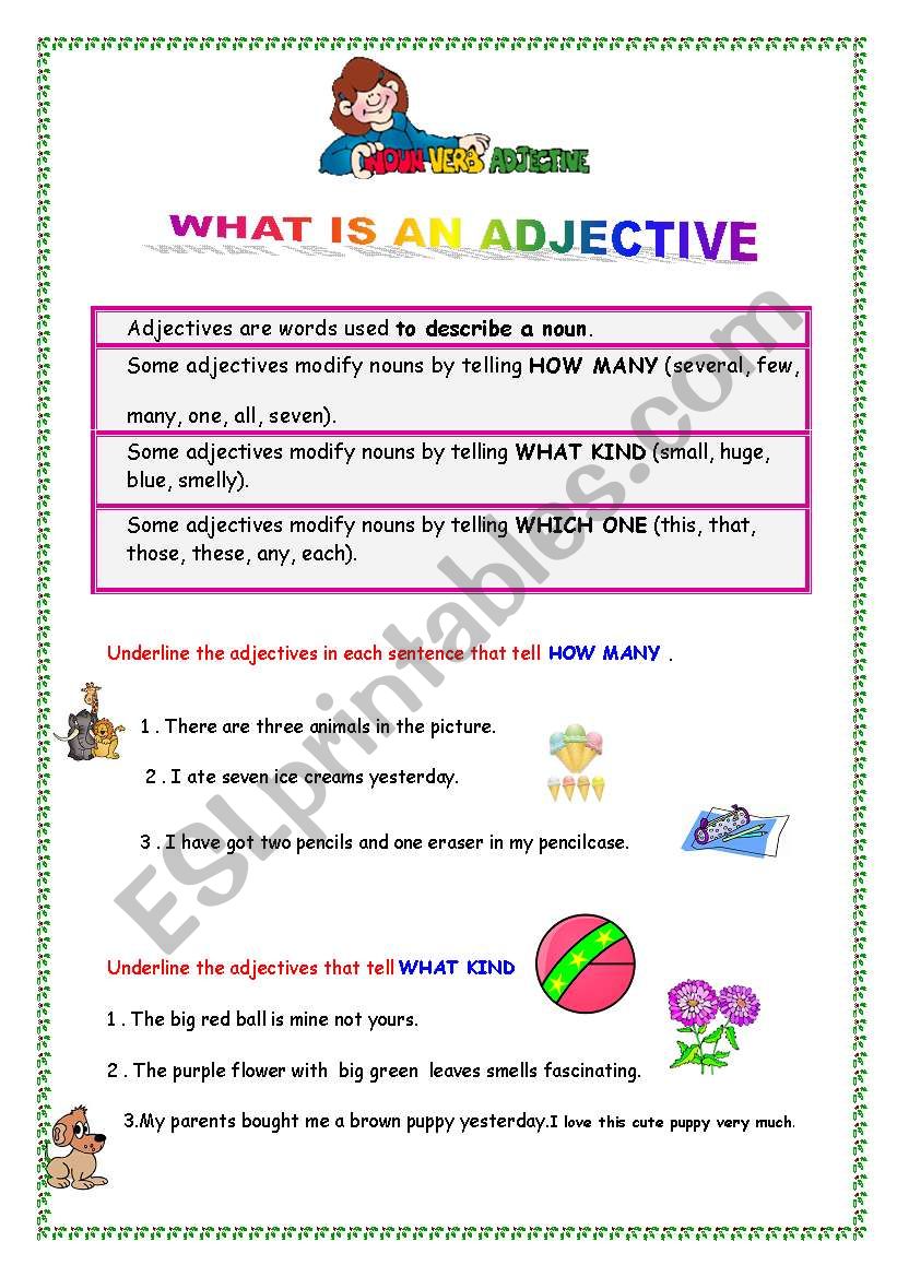 WHAT IS AN ADJECTICVE worksheet