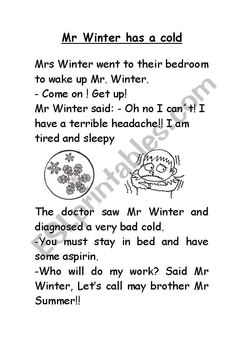 Mr Winter story worksheet