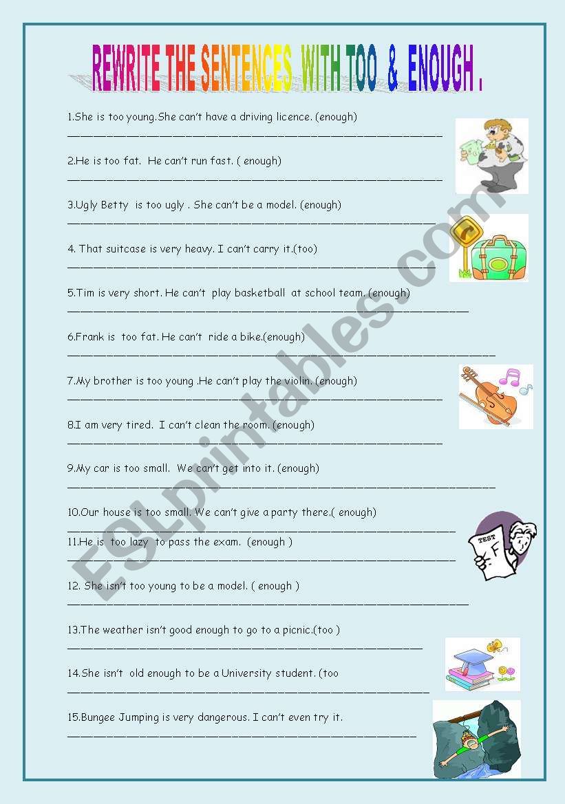 too  & enough worksheet