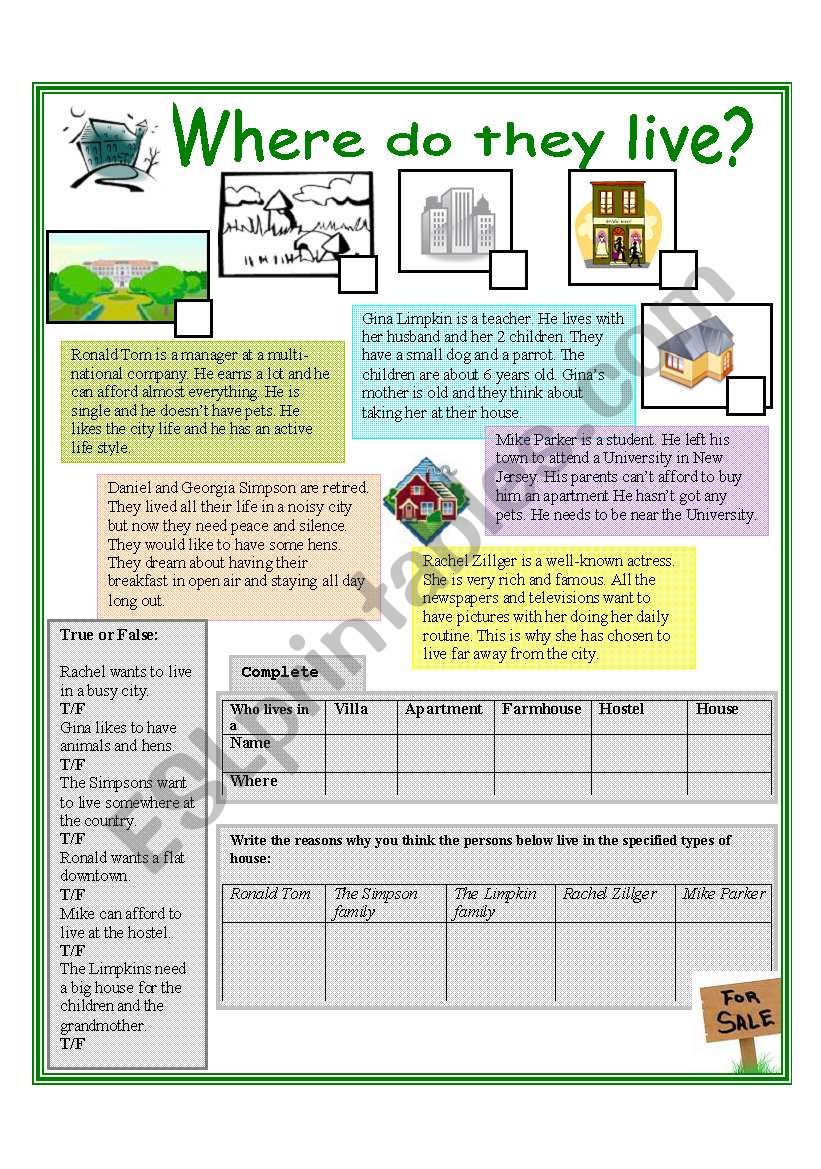 Where do they live? worksheet