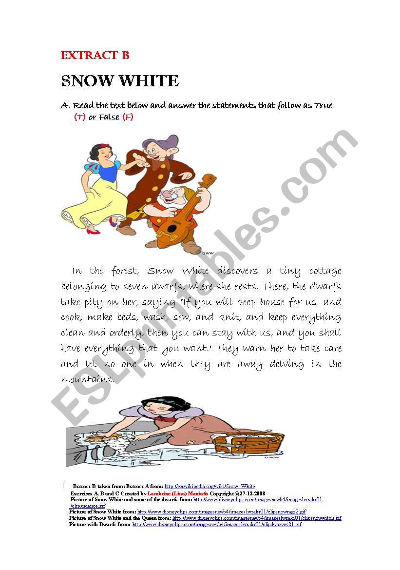 Extract B Snow White worksheet