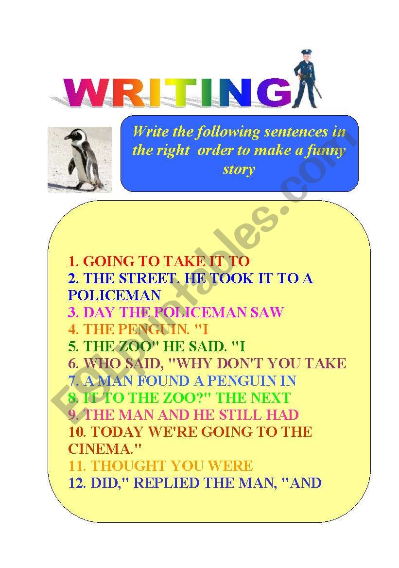 WRITING :   The lost pinguin worksheet
