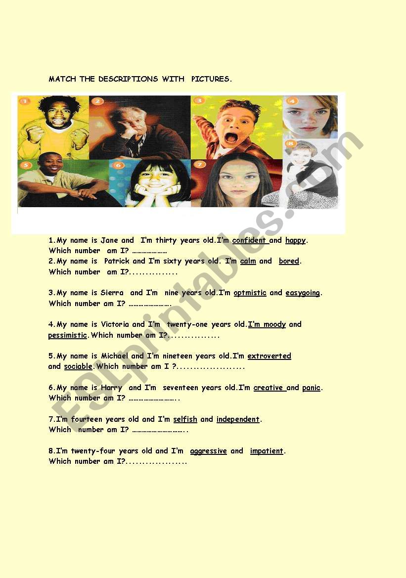 PERSONALITIES worksheet