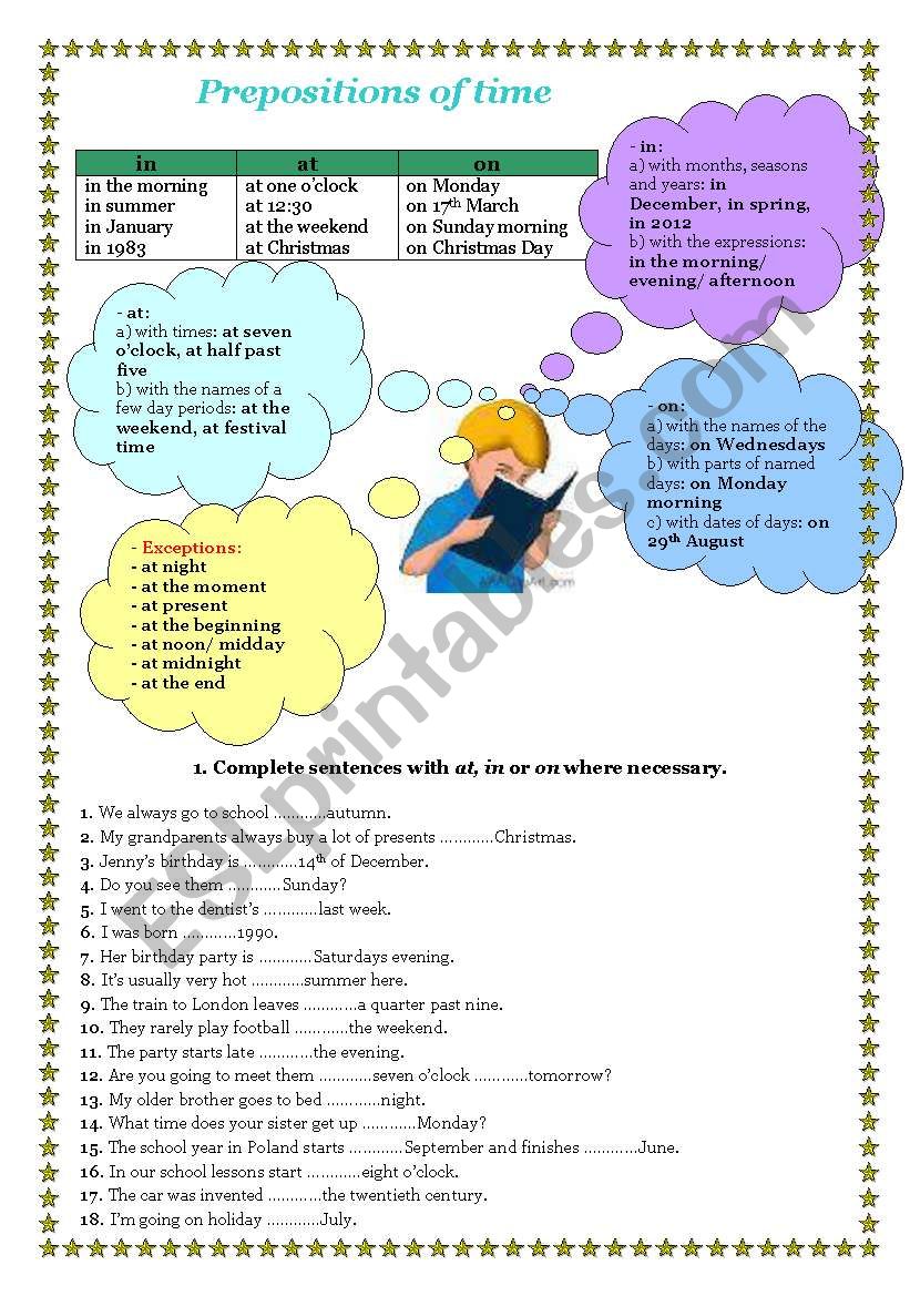 Prepositions of time worksheet