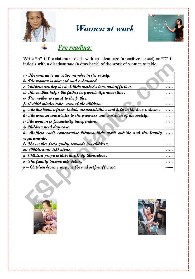 women at work worksheet