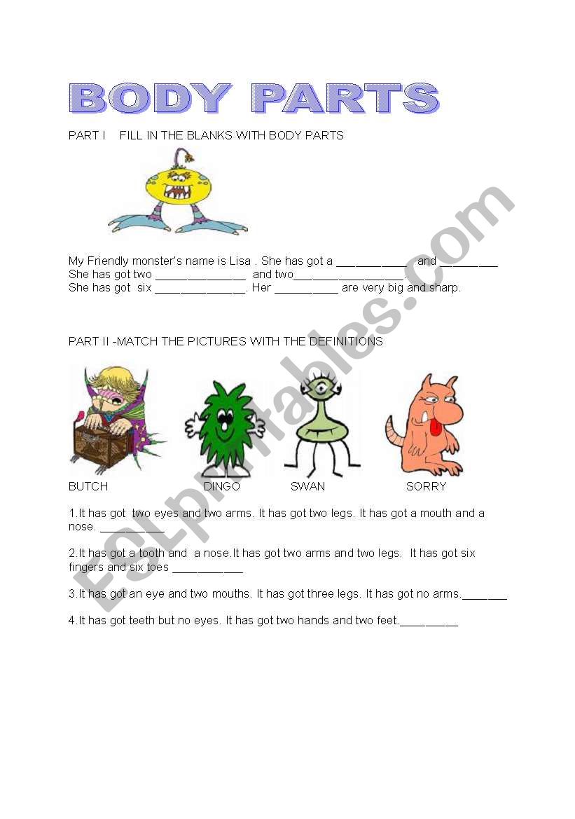 BODY PARTS worksheet