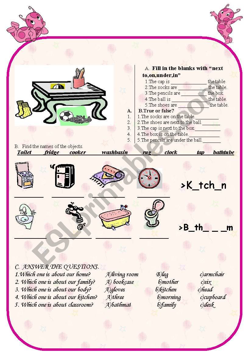 prepositions and house worksheet