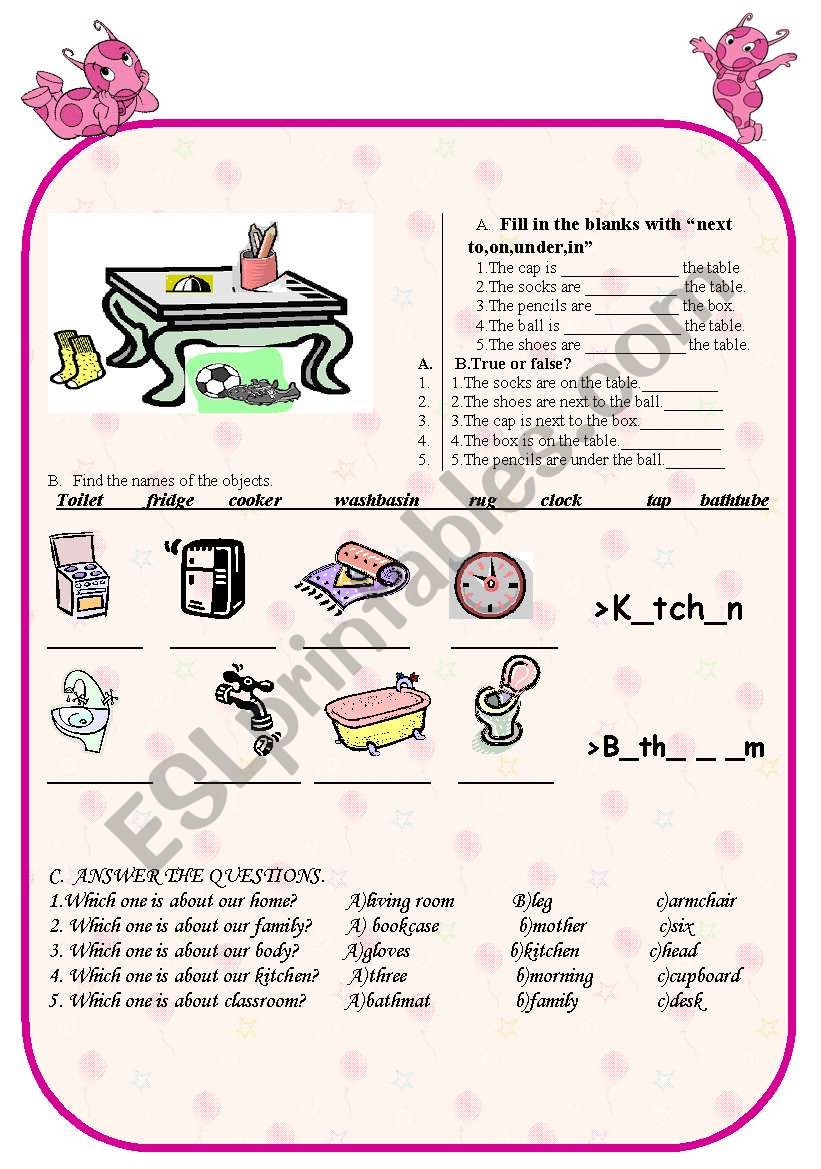 prepositions and house worksheet