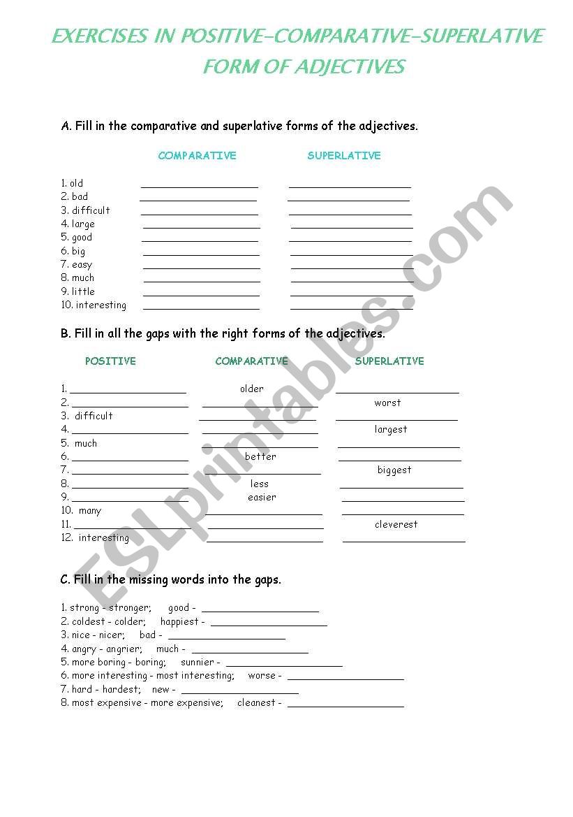 Comparative and Superlative exercises