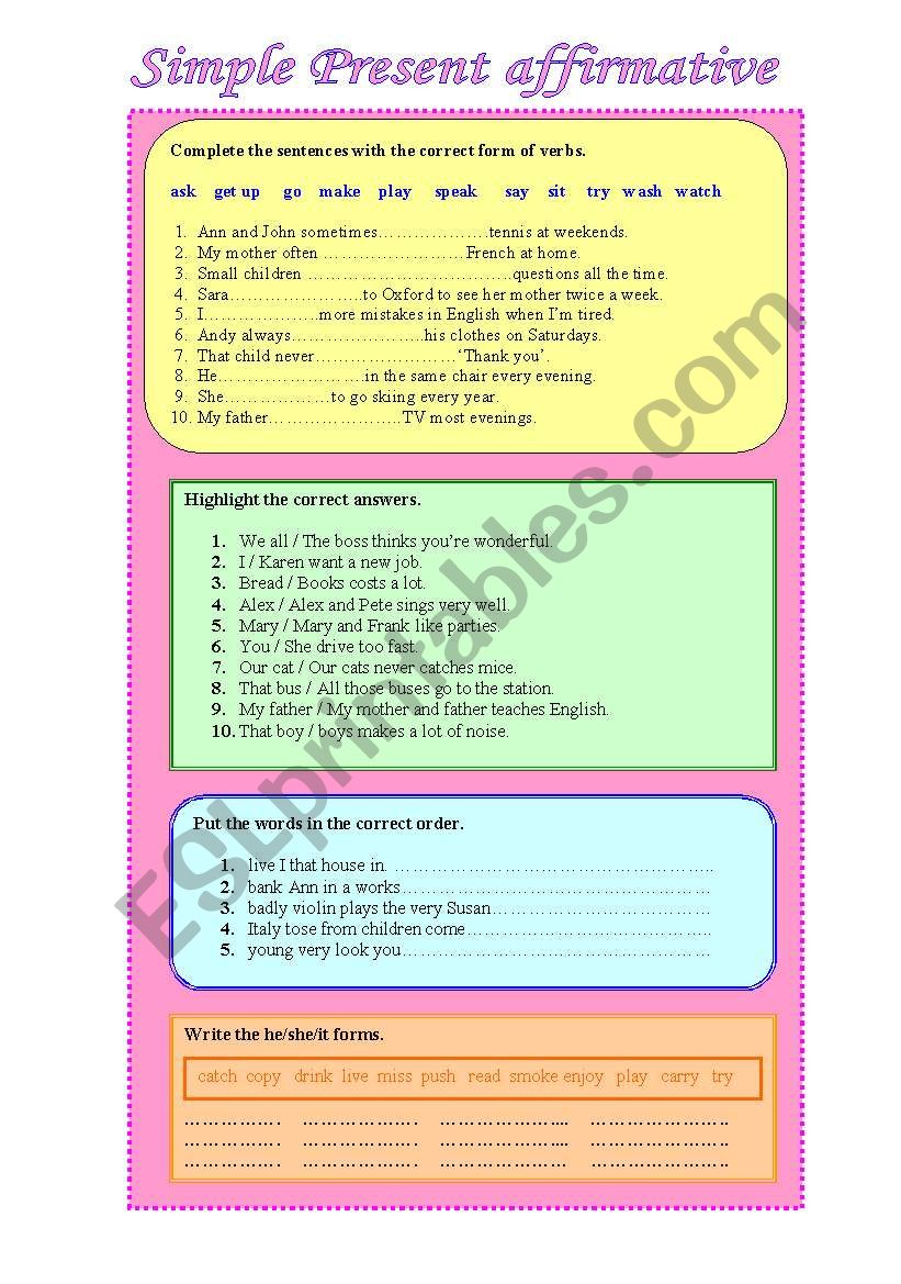 Simple Present affirmative worksheet