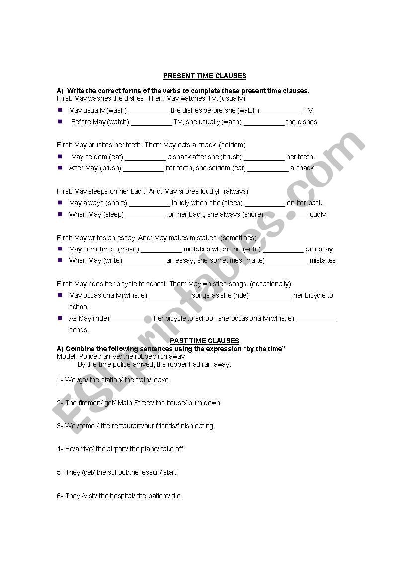 TIME CLAUSES worksheet