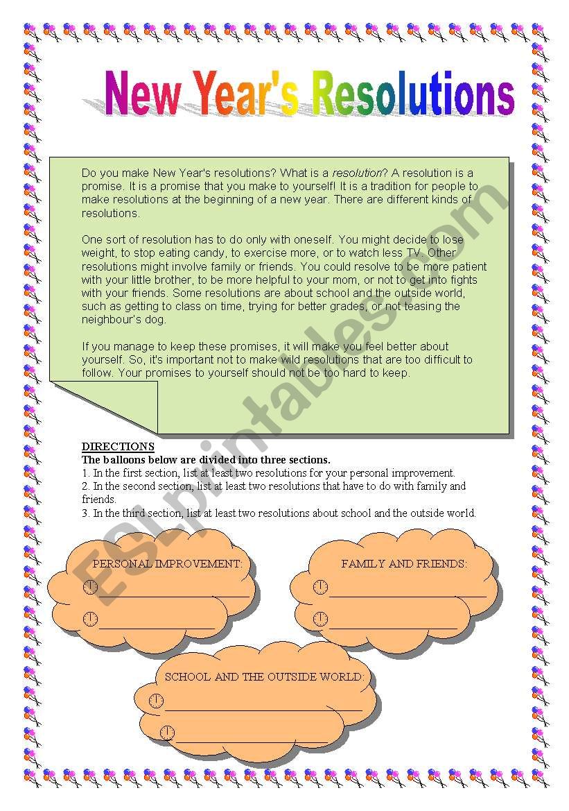 New Years Resolutions worksheet