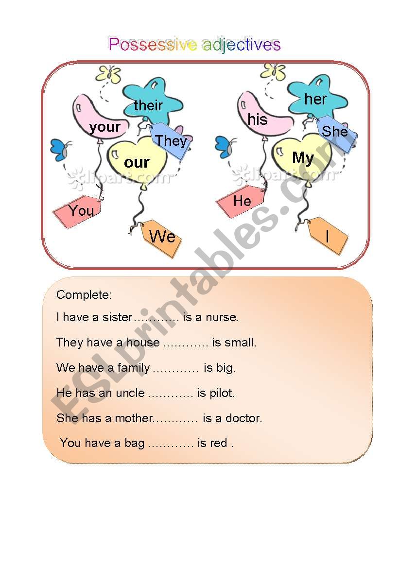 possessive adjectives worksheet