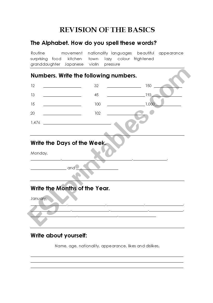 REVISION OF THE BASICS worksheet