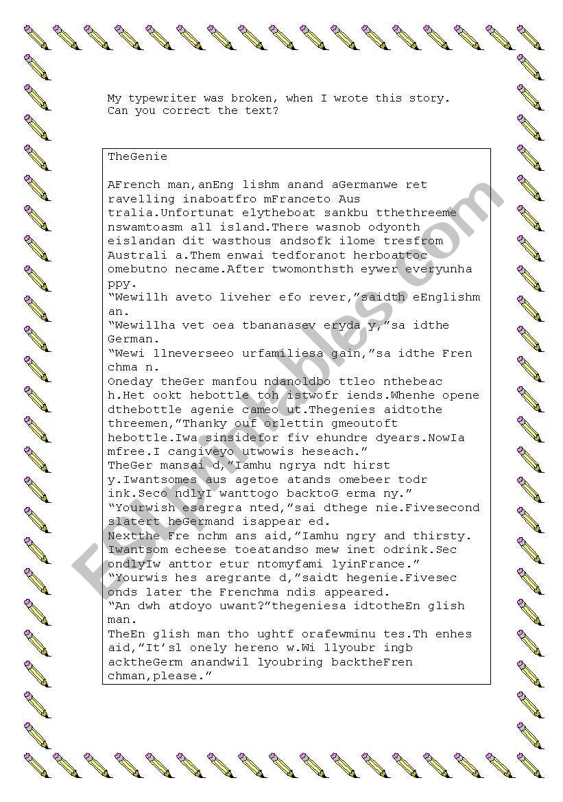 A funny story worksheet