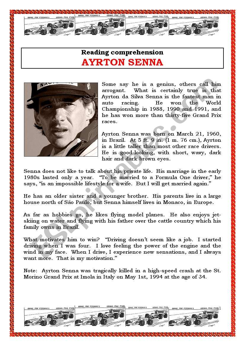 Ayrton Senna (3 pages) worksheet