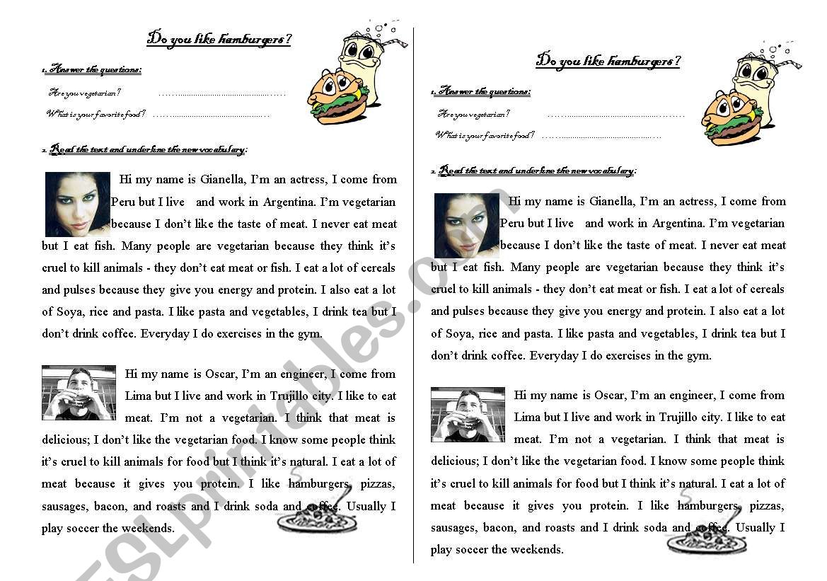 Do you like hamburgers? worksheet