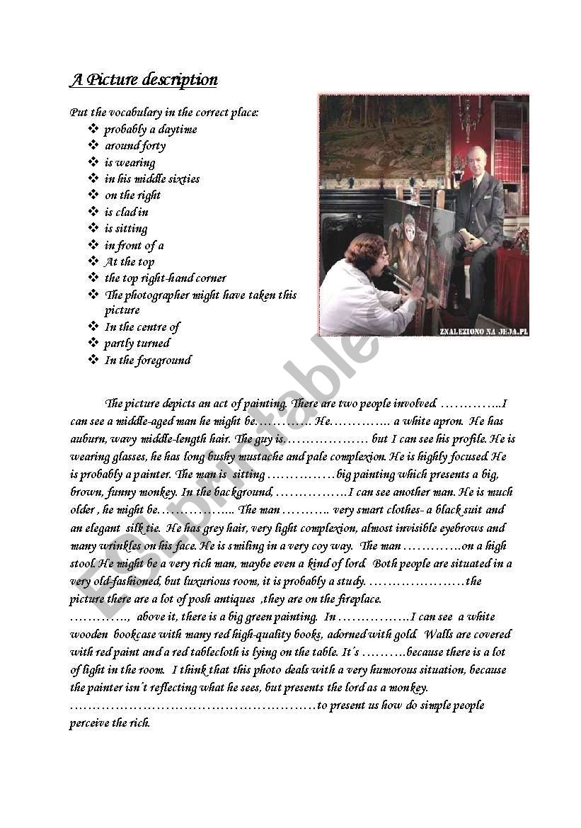 a picture description worksheet