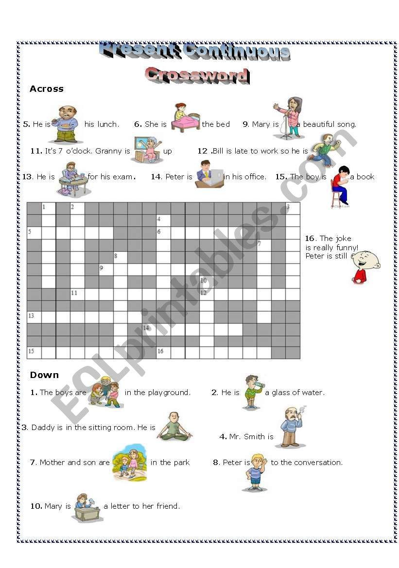 crossword- present continuous worksheet